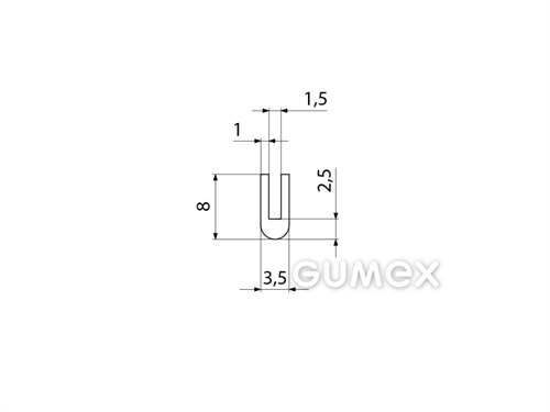 Silikónový profil tvaru "U", 8x3,5/1,5mm, 60°ShA, -60°C/+180°C, transparentný